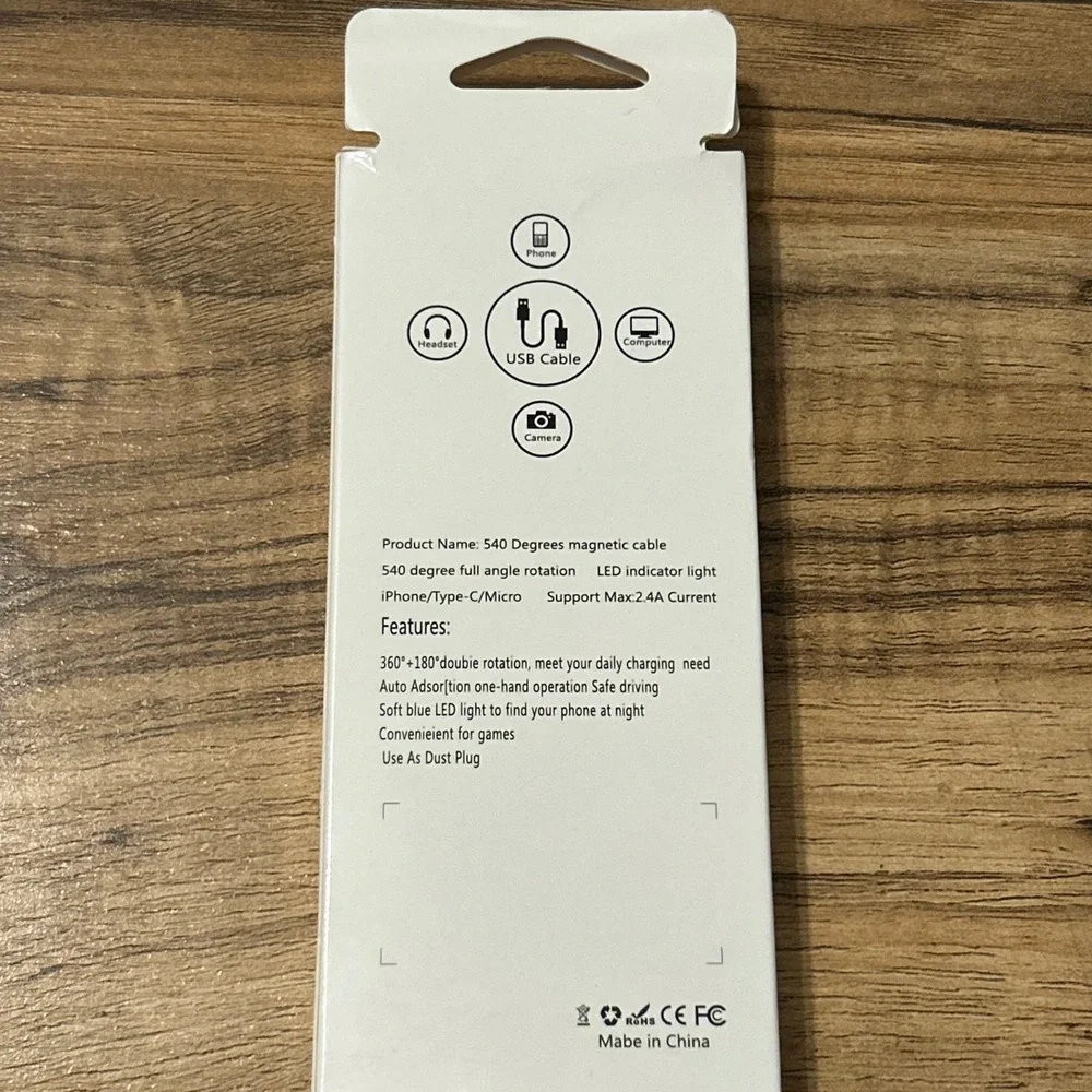 NAK56 Magnetic Charging Cable 2.4A Fast‎ Charger 540 Degree Rotation Black Nylon